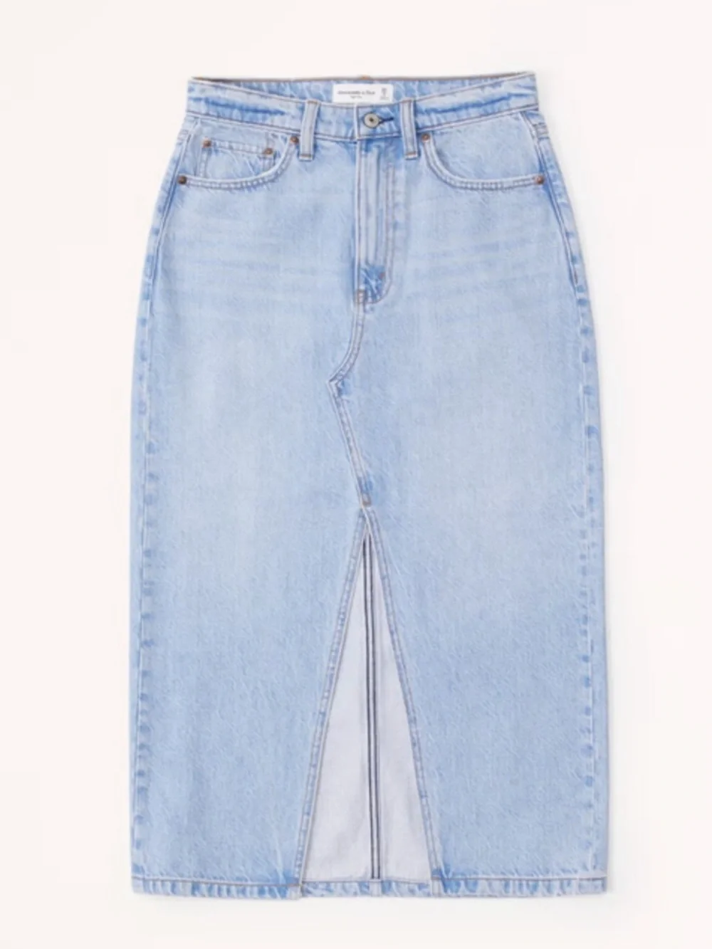 NWT: Abercrombie & Fitch High Rise Light Denim Midi Skirt - Picture 6 of 8